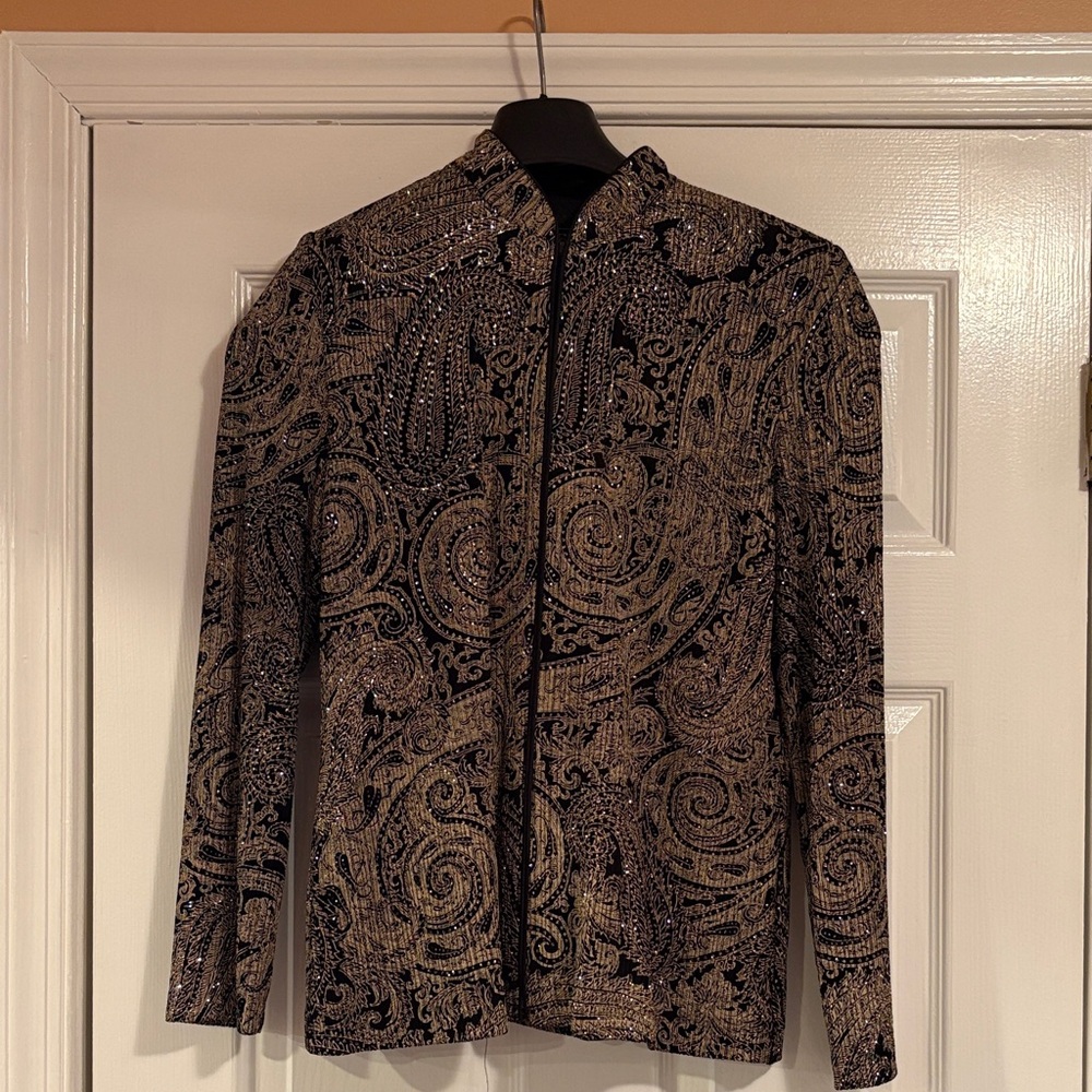 Alex Evenings Black and Gold Brocade Jacket